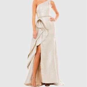 Mac Duggal One-Shoulder Shimmering Gold Gown